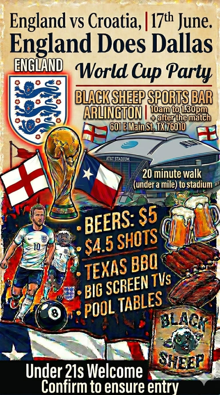 England vs Croatia World Cup Party at Black Sheep Sports Bar Arlington